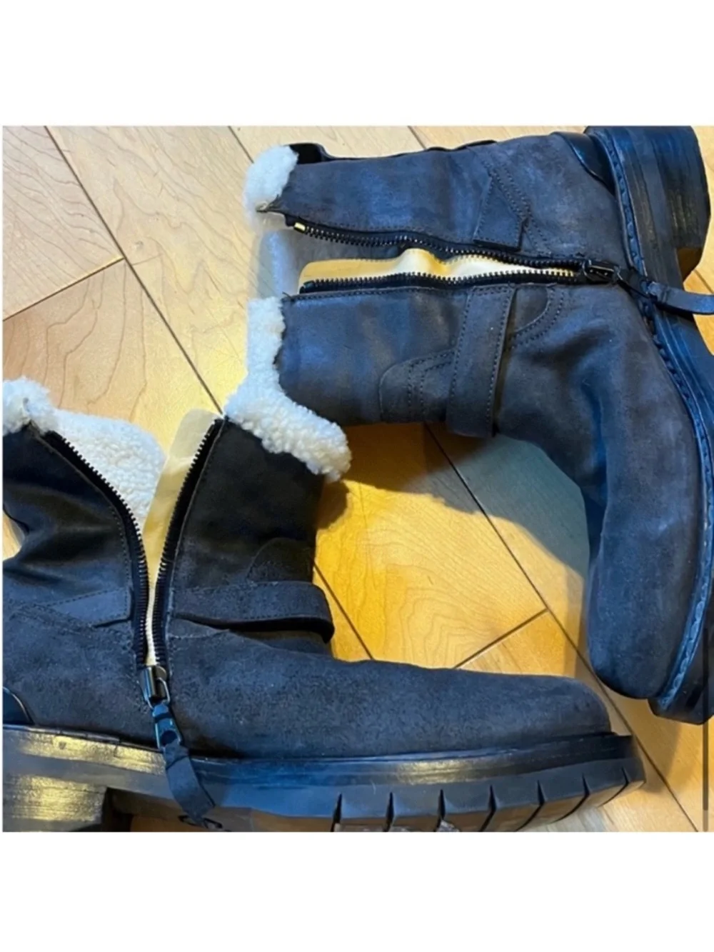 Rag & Bone Ashford Moto Booties in Asphalt Shearling gray leather and fur 8.5
